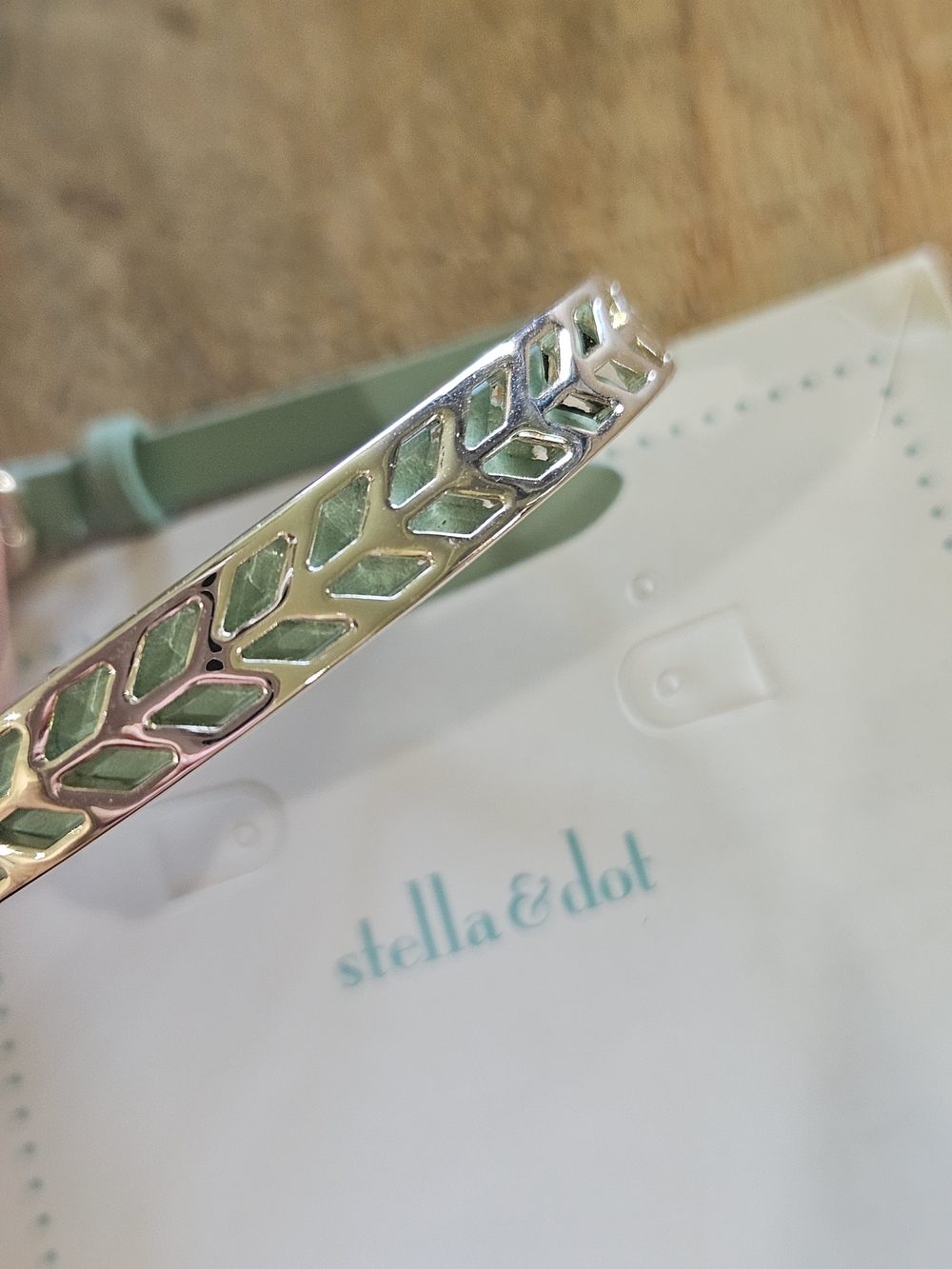 Stella & Dot Silver Bracelet with Mint Inlay